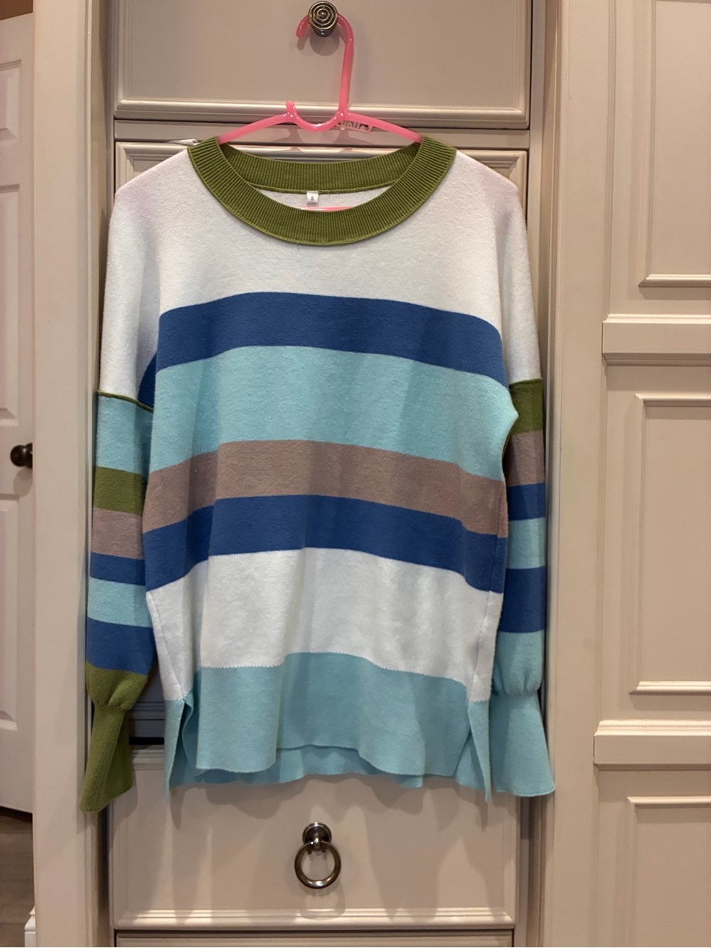 Striped Crewneck Sweater in Blue, White & Green